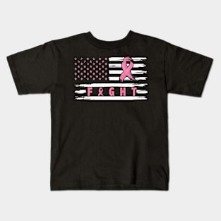 Breast Cancer Awareness American Flag Distressed Kids T-Shirt